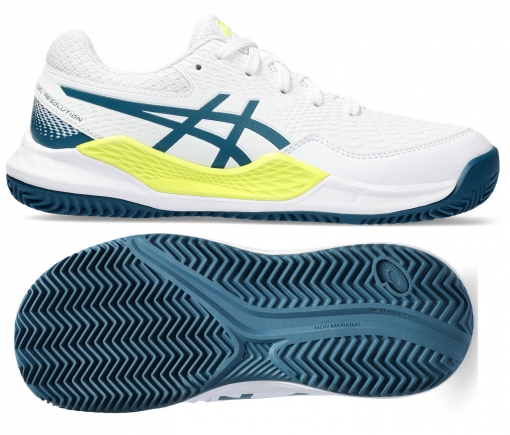 Detská antuková obuv Asics Gel Resolution 9 GS Clay 1044A068-102 bielo-zelená Detská antuková obuv Asics Gel Resolution 9 GS Clay 1044A068-102 bielo-zelená